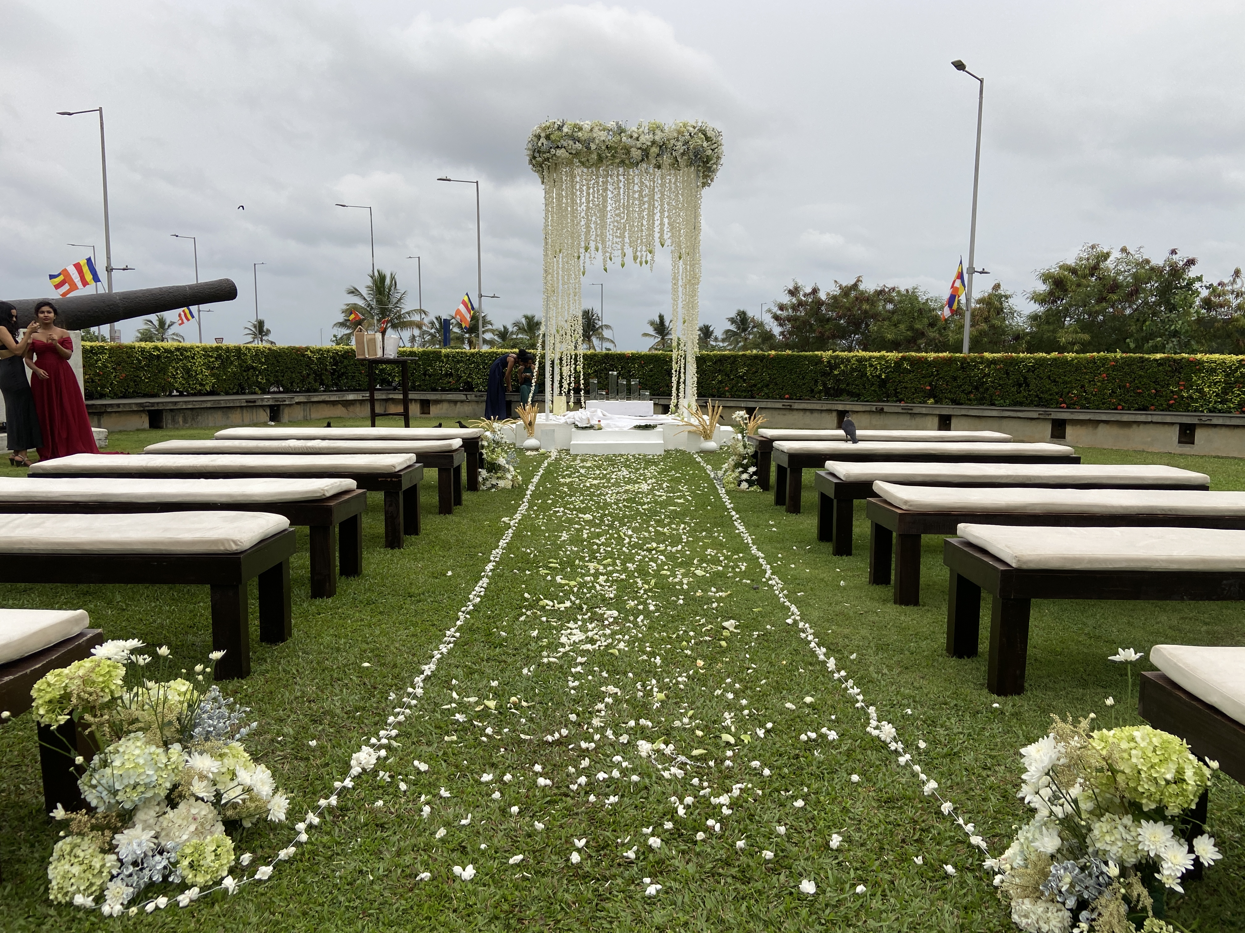 Wooden Bench with Velvet Cushion
